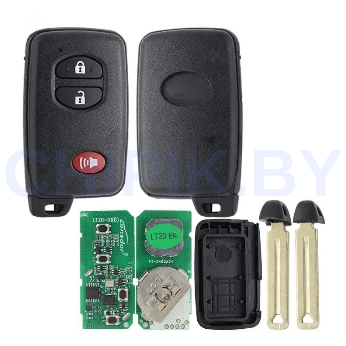 Пульт Lonsdor LT20-01 Toyota, чип 8A+4D, частота 312 МГц,314,35 МГц,315,12 МГц,433,92 МГц, 3 кнопки, паника,  чёрный
