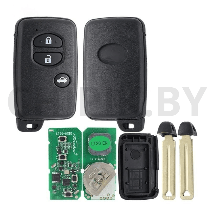 Пульт Lonsdor LT20-01 Toyota, чип 8A+4D, частота 312 МГц,314,35 МГц,315,12 МГц,433,92 МГц, 3 кнопки, седан, чёрный