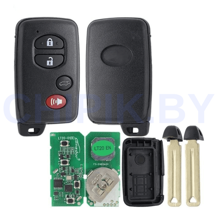 Пульт Lonsdor LT20-01 Toyota, чип 8A+4D, частота 312 МГц,314,35 МГц,315,12 МГц,433,92 МГц, 4 кнопки, паника, универсал, чёрный