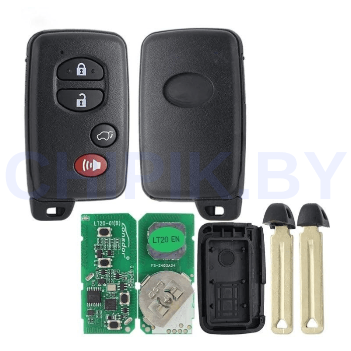 Пульт Lonsdor LT20-01 Toyota, чип 8A+4D, частота 312 МГц,314,35 МГц,315,12 МГц,433,92 МГц, 4 кнопки, паника, кроссовер, чёрный