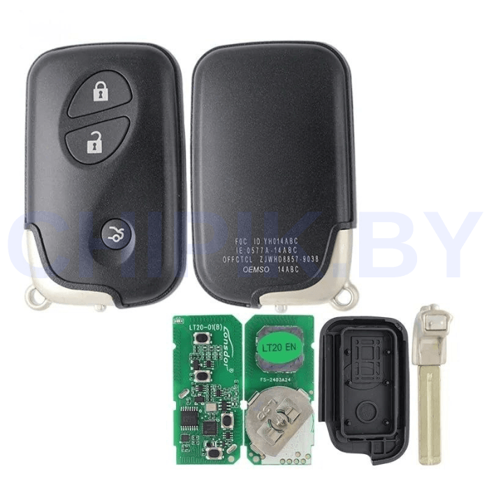 Пульт Lonsdor LT20-01 Toyota, Lexus, 8A+4D, частота 312 МГц,314,35 МГц,315,12 МГц,433,92 МГц, 3 кнопки, седан