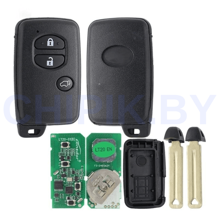 Пульт Lonsdor LT20-01 Toyota, чип 8A+4D, частота 312 МГц,314,35 МГц,315,12 МГц,433,92 МГц, 2 кнопки, кроссовер, чёрный