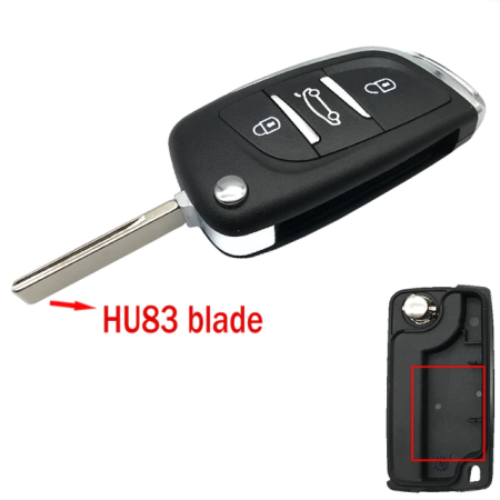 Ключ Пежо 308, 407, 408, 5008, 508 выкидной под переделку HU83 батарейка на плате 