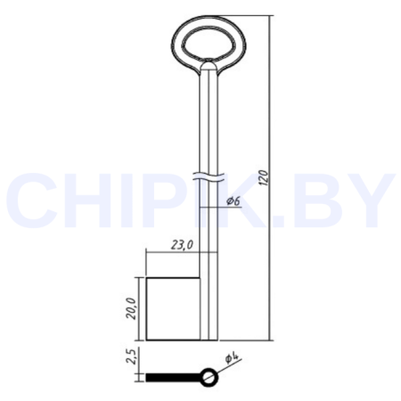 Заготовка ключа Сейф-2(1Ф) SEF2D 6x120 120-23-20 мм