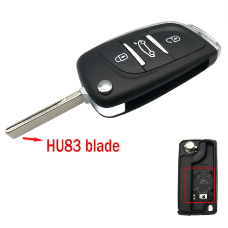 Ключ Пежо 308, 407, 408, 5008, 508 выкидной корпус под переделку HU83 батарейка на корпусе 