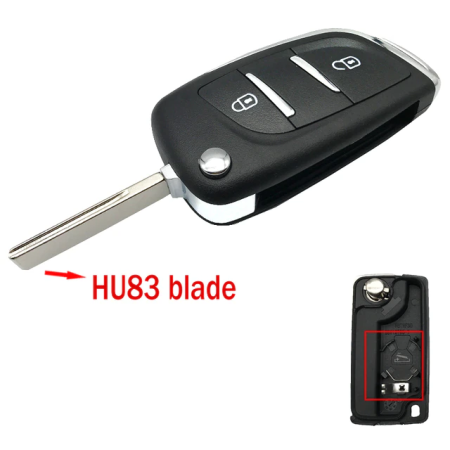 Ключ Пежо 207, 3008, 307, 308, 4007, 407 выкидной корпус под переделку HU83 Батарейка на корпусе