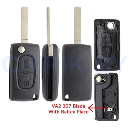 Ключ Ситроен Берлинго выкидной корпус VA2 батарейка на корпусе Ключ Ситроен Берлинго выкидной корпус VA2 батарейка на корпусе