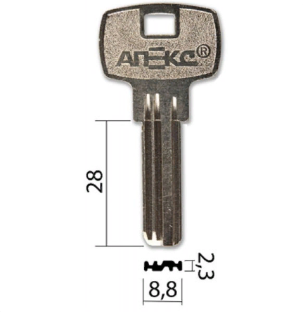 Заготовка ключа APECS-6 3 паза 27,4-8,8-2,3