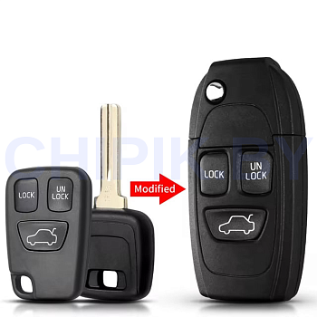 Ключ Вольво S40, V40, С70 выкидной корпус под переделку 3 кнопки