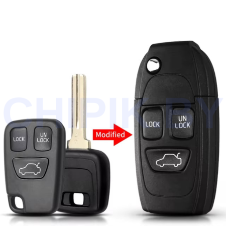 Ключ Вольво S40, V40, С70 выкидной корпус под переделку 3 кнопки