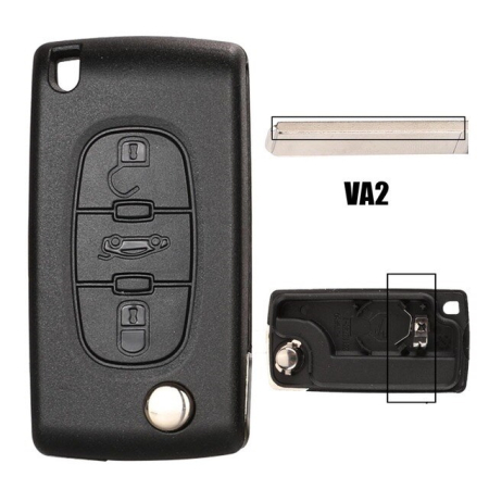 Ключ Пежо 308, 407, 408, 5008, 508 выкидной VA2  батарейка на корпусе