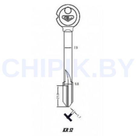 Заготовка ключ крест KR-52 KR16X XKV8 XRUS2 KRX16 Ø9.8, 1.7х1.7х21мм