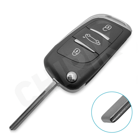 Ключ Пежо 308, 407, 408, 5008, 508 выкидной под переделку HU83 батарейка на плате 