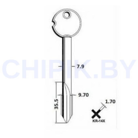 Заготовка ключ крест KR-54 KR-14X KRX14 Ø9.7, 1.7х35.5мм Заготовка ключ крест KR-54 KR-14X KRX14 Ø9.7, 1.7х35.5мм