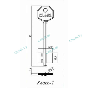 Заготовка ключа Класс-1 Class KLS1D 90-22-15,1 мм Заготовка ключа Класс-1 Class KLS1D 90-22-15,1 мм