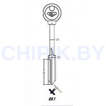 Заготовка ключ крест KR-3 KR8X XKV7 XRUS3 KRX8 Ø9.7, 1.7х32.5мм Заготовка ключ крест KR-3 KR8X XKV7 XRUS3 KRX8 Ø9.7, 1.7х32.5мм
