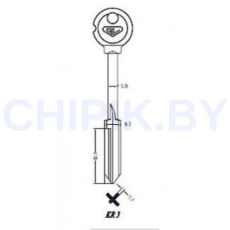 Заготовка ключ крест KR-3 KR8X XKV7 XRUS3 KRX8 Ø9.7, 1.7х32.5мм