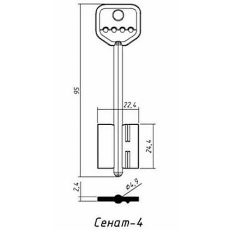 Заготовка ключа Сенат-4 95-22,4-24,4 мм Заготовка ключа Сенат-4 95-22,4-24,4 мм