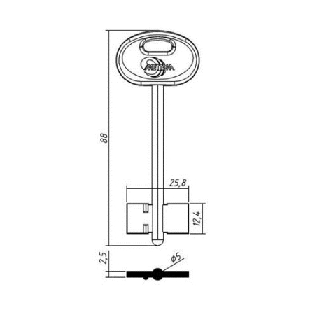 Заготовка ключа Меттэм-2 MET2DP 88-25,8-12,4 мм