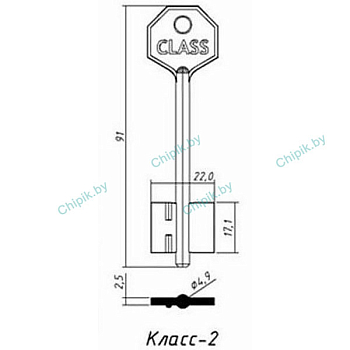 Заготовка ключа Класс-2 Class KLS2D 91*22*17,1 мм Заготовка ключа Класс-2 Class KLS2D 91*22*17,1 мм