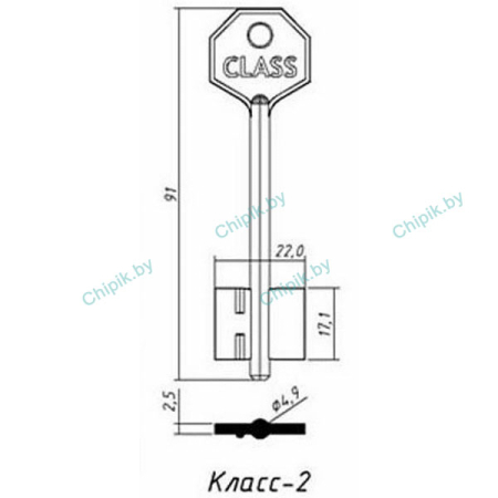 Заготовка ключа Класс-2 Class KLS2D 91*22*17,1 мм