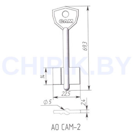 Заготовка ключа САМ-2 SAM-2 SAM2D CAM 70*22,6*14,3 мм