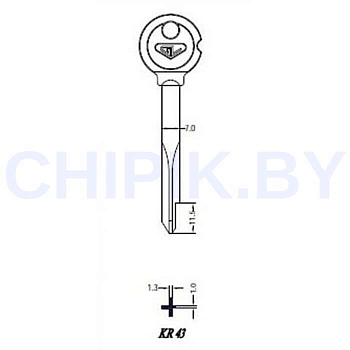 Заготовка ключ крест KR-43 KR-15X XBRY2 Ø7, 1.3х1х11.5мм Заготовка ключ крест KR-43 KR-15X XBRY2 Ø7, 1.3х1х11.5мм