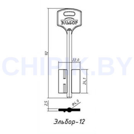 Заготовка ключа Эльбор-12 ELB12D 92-22-24,1 мм