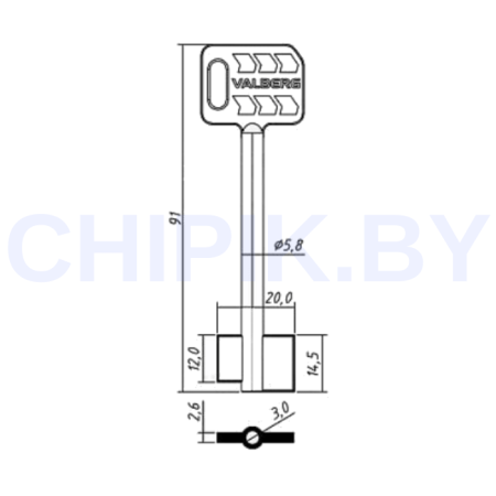 Заготовка ключа Бордер-15 BRD15DP 91-20-14,5/12 мм
