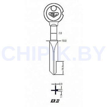 Заготовка ключ крест КR 22 KR-10X KRX10  Ø10мм, 1.9х0,9х16мм срез Заготовка ключ крест КR 22 KR-10X KRX10  Ø10мм, 1.9х0,9х16мм срез