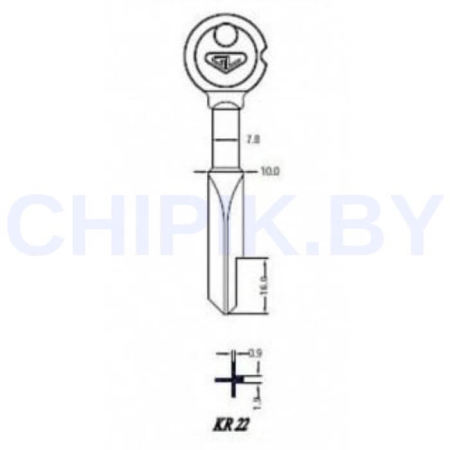 Заготовка ключ крест КR 22 KR-10X KRX10  Ø10мм, 1.9х0,9х16мм срез