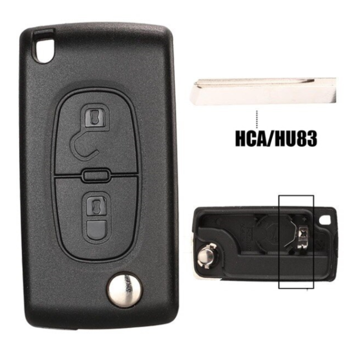 Ключ Ситроен С3 выкидной корпус HU83 батарейка на корпусе