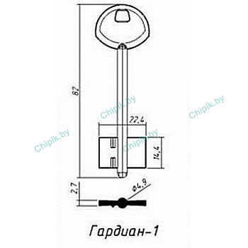 Заготовка ключа Гардиан-1 GRD1 82*22,4*14,4 мм Заготовка ключа Гардиан-1 GRD1 82*22,4*14,4 мм