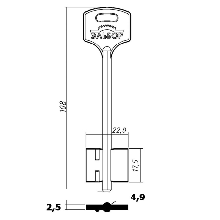 Заготовка ключа Эльбор-16 ELB16D 108-22-17,5 мм