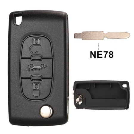 Ключ Пежо 308, 407, 408, 5008, 508 выкидной NE78 батарейка на плате