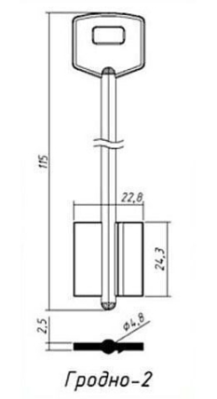 Заготовка ключа Гродно-2 GRO2D 115*22,8*24,3 мм