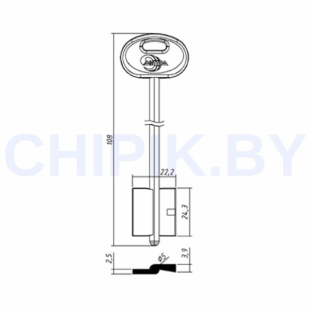 Заготовка ключа Меттэм-11 MET11DP 108-22,2-24,3 мм