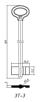 Заготовка ключа ЗТ-3 ZT3D 110/88*26,00*11,2 мм Заготовка ключа ЗТ-3 ZT3D 110/88*26,00*11,2 мм