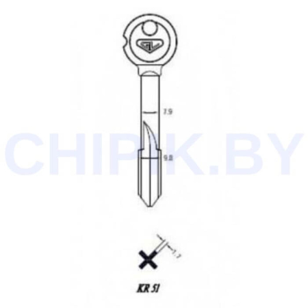 Заготовка ключ крест KR-51 Ø9.8, 1.7х1.7х25мм