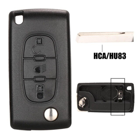 Ключ Ситроен С4 Пикассо выкидной корпус HU83 батарейка на корпусе