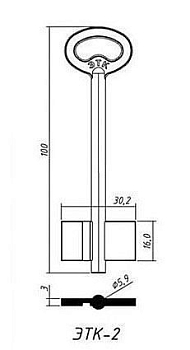 Заготовка ключа ЭТК-2 100*30,2*16,0 мм Заготовка ключа ЭТК-2 100*30,2*16,0 мм