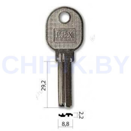 Заготовка ключа LEX-1 3 паза (28,8*8,8*2,3)