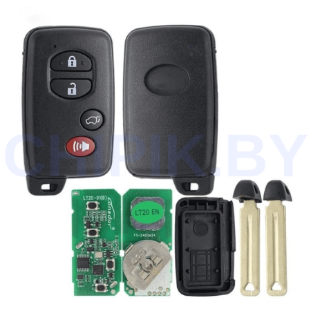 Пульт Lonsdor LT20-01 Toyota, чип 8A+4D, частота 312 МГц,314,35 МГц,315,12 МГц,433,92 МГц, 4 кнопки, паника, кроссовер, чёрный