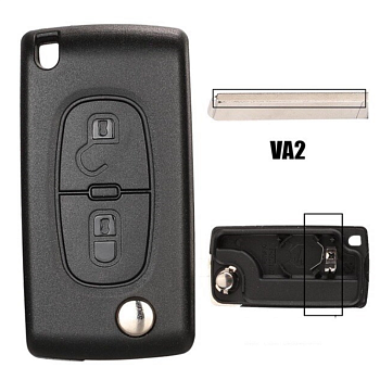 Ключ Пежо 207, 3008, 307, 308, 4007, 407 выкидной VA2 батарейка на корпусе Ключ Пежо 207, 3008, 307, 308, 4007, 407 выкидной VA2 батарейка на корпусе