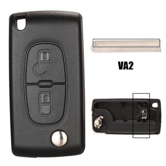Ключ Пежо 207, 3008, 307, 308, 4007, 407 выкидной VA2 батарейка на корпусе