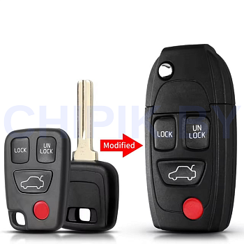 Ключ Вольво S40, V40, C70 выкидной корпус под переделку 4 кнопки