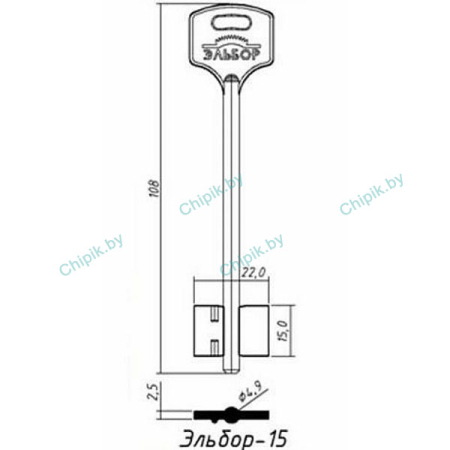 Заготовка ключа Эльбор-15 ELB15D 108-22-15 мм