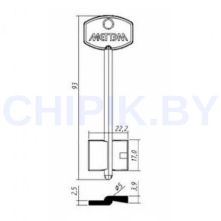 Заготовка ключа Меттэм-7 MET7DP 93-22,2-17 мм