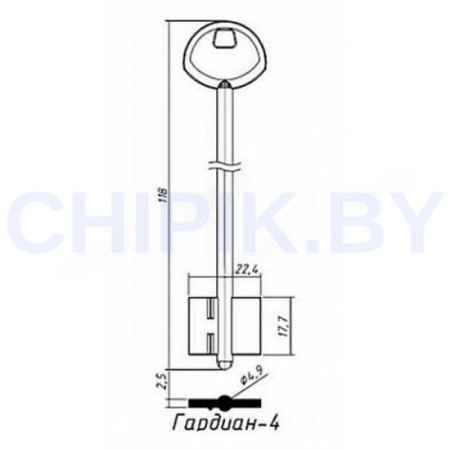 Заготовка ключа Гардиан-4 GRD4 118х22,4х17,7 мм Заготовка ключа Гардиан-4 GRD4 118х22,4х17,7 мм