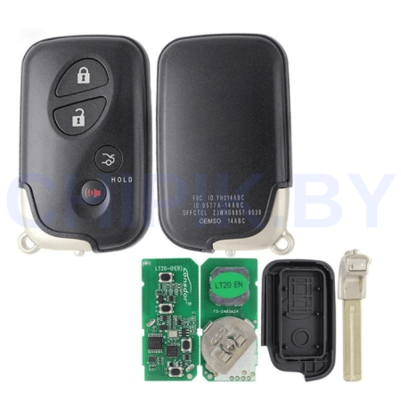 Пульт Lonsdor LT20-01 Toyota, Lexus, 8A+4D, частота 312 МГц,314,35 МГц,315,12 МГц,433,92 МГц, 4 кнопки, паника, седан
